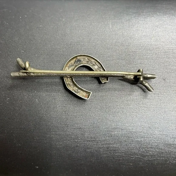 Silver Branch Lucky Horseshoe Antique Brooch White Rhinestones 800 Silver - Picture 6 of 12